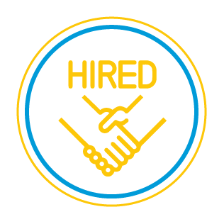 Two hands shaking with HIRED icon